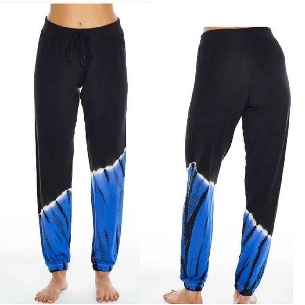 PJ Salvage Women Lounge Pants M Black Cobalt Blue Ombre Comfy Sleep Tie Dye